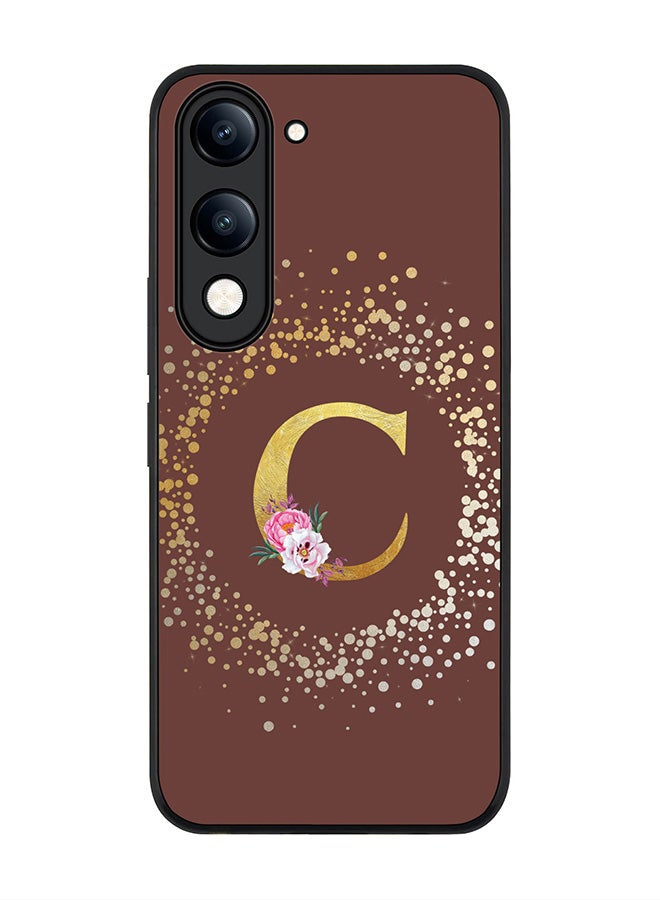 For vivo Y04 / Y29t 5G Case,Slim fit Camera Protection, Shockproof Thin Phone cover  - Custom Monogram Floral - C  (Brown )